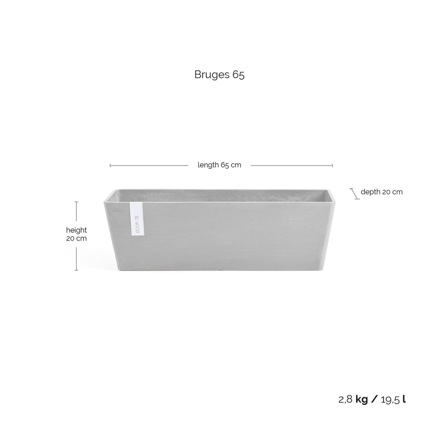 Kukkaruukku - Ecopots - Bruge 65cm valkoharmaa - Ecopotskauppa - Uuden aikakauden kukkaruukku