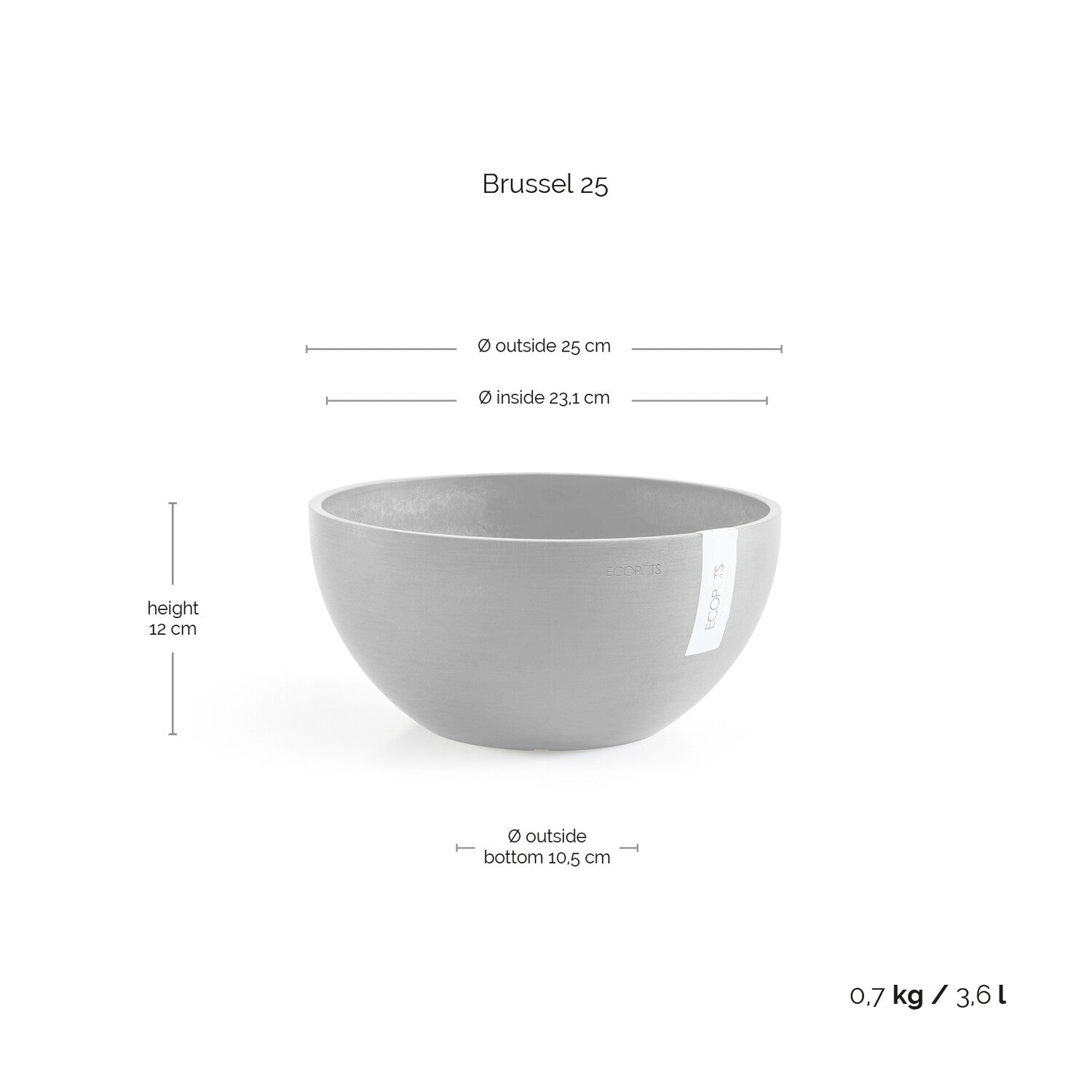 Kukkaruukku - Ecopots - Brysseli 25cm harmaa - Ecopotskauppa - Uuden aikakauden kukkaruukku