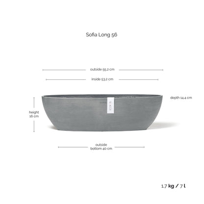 Kukkaruukku - Ecopots - Kukkaruukku Sofia pitkä 56cm siniharmaa - Ecopots - Uuden aikakauden kukkaruukku kierrätysmateriaalista
