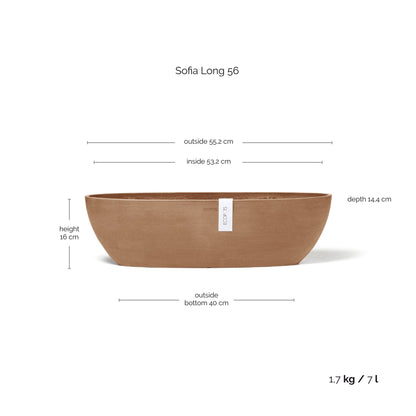 Kukkaruukku - Ecopots - Kukkaruukku Sofia pitkä 56cm terracotta - Ecopots - Uuden aikakauden kukkaruukku kierrätysmateriaalista