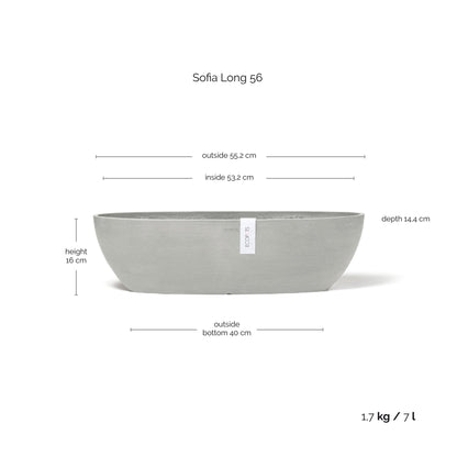 Kukkaruukku - Ecopots - Kukkaruukku Sofia pitkä 56cm valkoharmaa - Ecopots - Uuden aikakauden kukkaruukku kierrätysmateriaalista