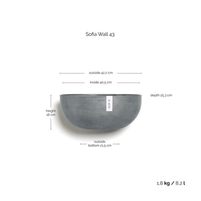 Kukkaruukku - Ecopots - Kukkaruukku Sofia seinälle 43cm siniharmaa - Ecopots - Uuden aikakauden kukkaruukku kierrätysmateriaalista
