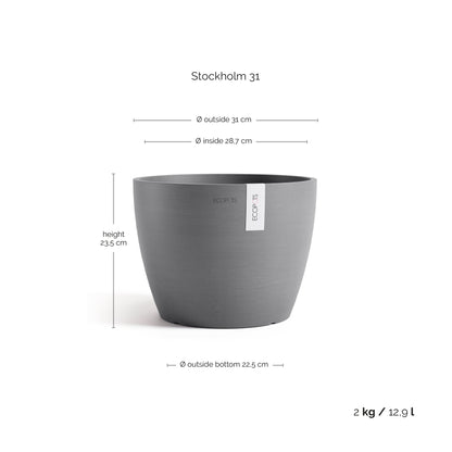 Kukkaruukku - Ecopots - Kukkaruukku Tukholma 31cm harmaa - Ecopots - Uuden aikakauden kukkaruukku kierrätysmateriaalista