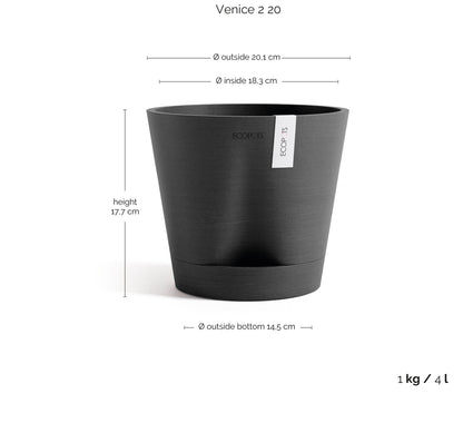 Kukkaruukku - Ecopots - Kukkaruukku Venetsia 2.0 20cm tummanharmaa - Ecopots - Uuden aikakauden kukkaruukku kierrätysmateriaalista