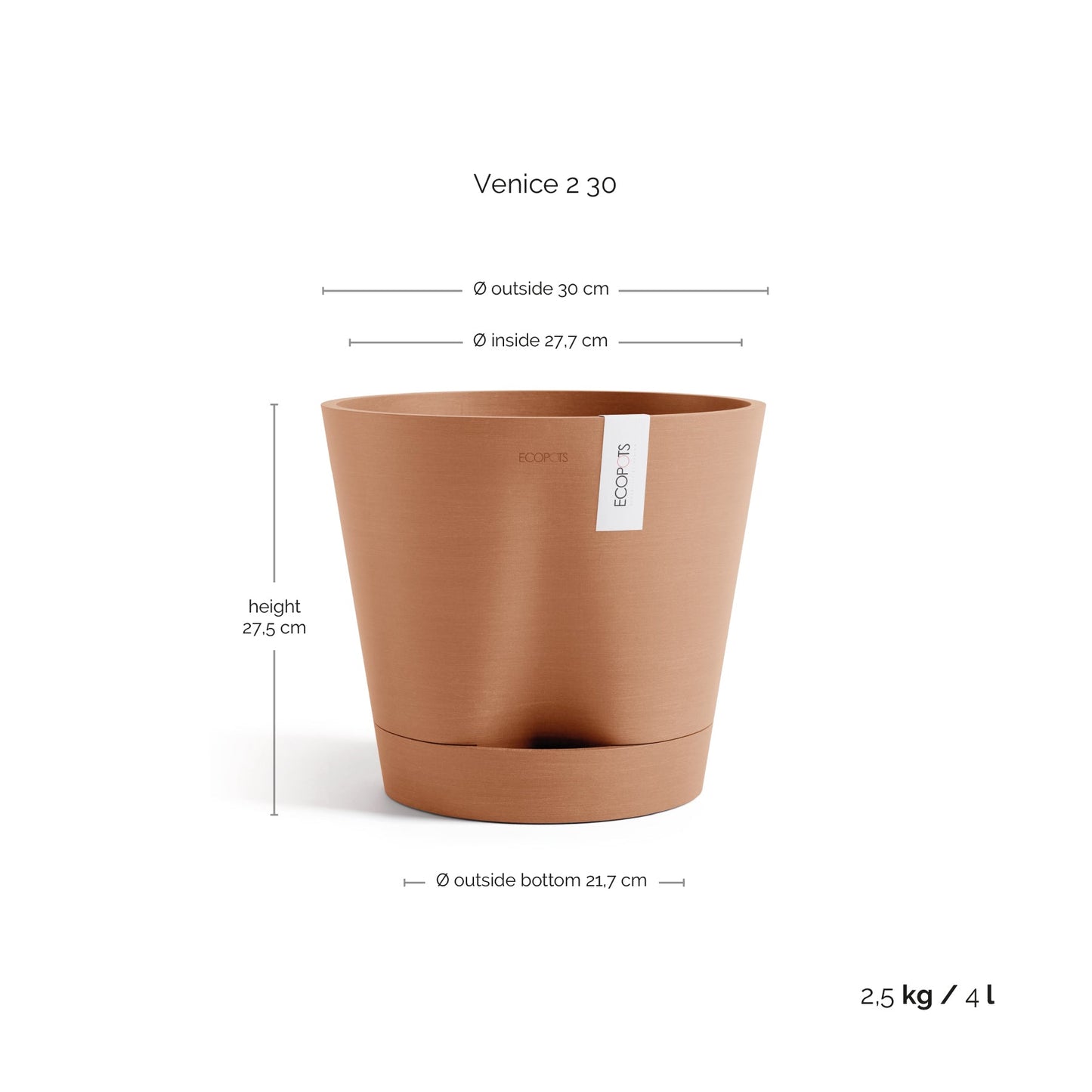 Kukkaruukku - Ecopots - Kukkaruukku Venetsia 2.0 30cm terracotta - Ecopots - Uuden aikakauden kukkaruukku kierrätysmateriaalista