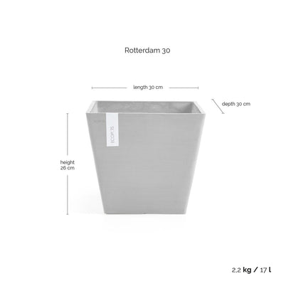 Kukkaruukku - Ecopots - Rotterdam 30cm valkoharmaa - Ecopotskauppa - Uuden aikakauden kukkaruukku
