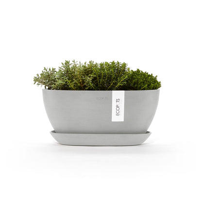 Kukkaruukku - Ecopots - Sofia 30cm valkoharmaa & aluslautanen - Ecopotskauppa - Uuden aikakauden kukkaruukku